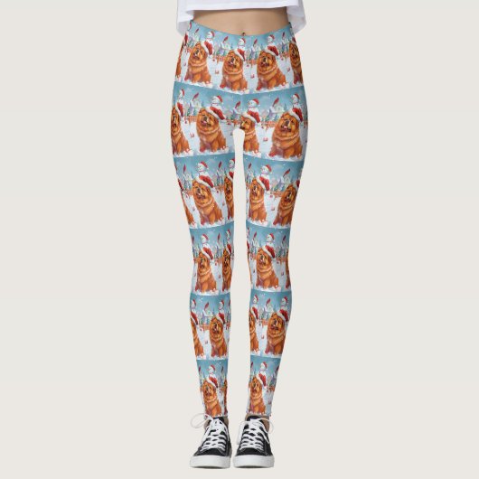 Chow Chow Winter Wonderland Weihnachtsfreude Leggings (Vorderseite)