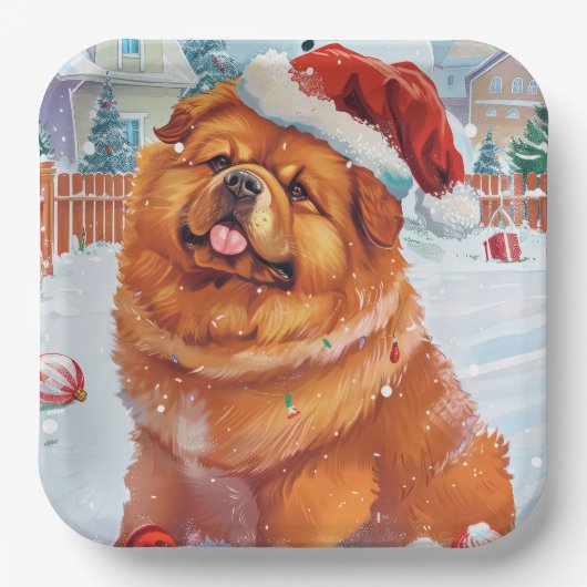 Chow Chow Winter Wonderland Weihnachtsfreude Pappteller (Vorderseite)