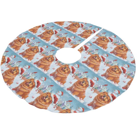Chow Chow Winter Wonderland Weihnachtsfreude Polyester Weihnachtsbaumdecke (Schrägansicht)