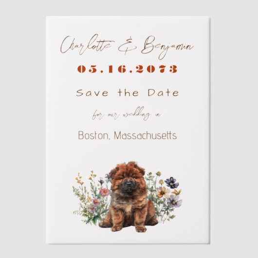 Chow Welpen Hund und Wildblumen Save the Date Pergament Einladungen (Vorderseite)