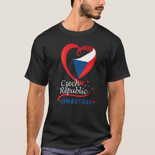 Chrastava Tschechische Republik Herzenflagge Löwen T-Shirt (Vorderseite)