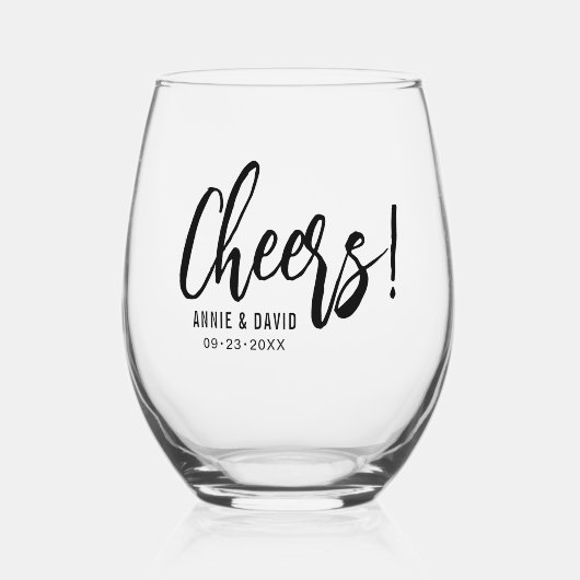 Chrers Black Script Typografy Hochzeit Weinglas Ohne Stiel (Vorderseite)