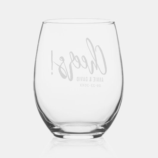 Chrers Black Script Typografy Hochzeit Weinglas Ohne Stiel (Rückseite)