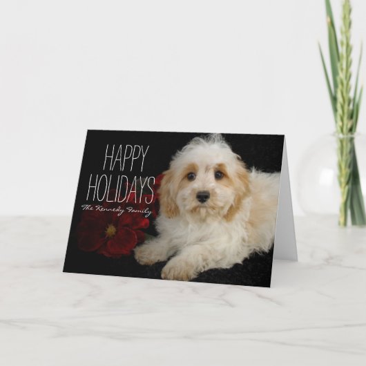 Chrirstmas Cavachon Welpe Feiertagskarte (Vorderseite)