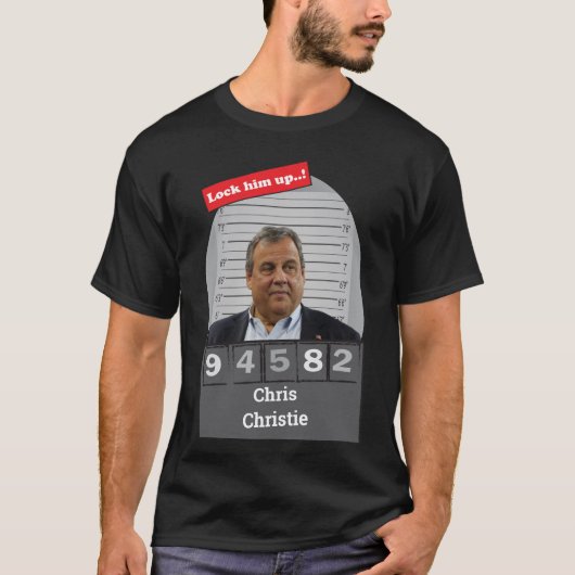 Chris Christie Satiric Mugshot Fun Lock Ihn Up T-Shirt (Vorderseite)