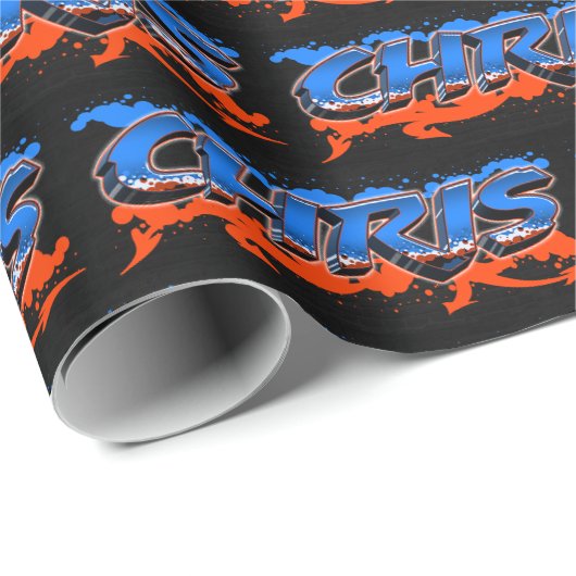 Chris Vorname Name Graffiti blue orange Geschenkpapier (Rolleneckpunkt)