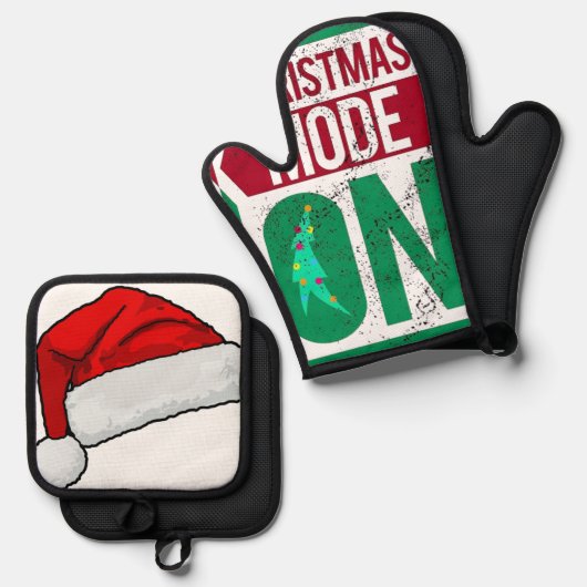 chrismas mode on in u ofenhandschuh & Topflappen-Set (Vorderseite/Rückseite)