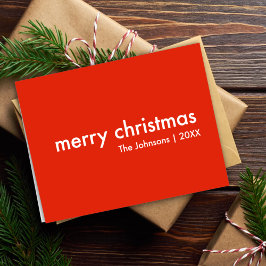 Chrismas Schlicht | Modern Minimal Bright Red Name Feiertagskarte
