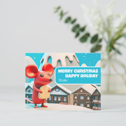 Chrismas Town Mice brachte Geschenk Postkarte (Stehend Vorderseite)