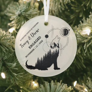 Chrismast Outdoor Wolf Moon PineTree Couple Engage Ornament Aus Glas