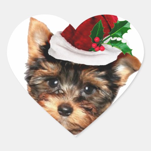Chrismtas Yorkshire Terrier Welpenhund Herz-Aufkleber (Vorderseite)