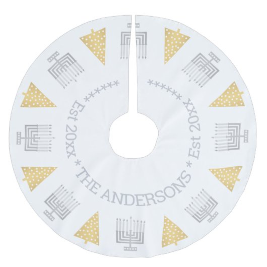 Chrismukka Silver Menorahs Gold Treppen Urlaub Polyester Weihnachtsbaumdecke (Vorderseite)