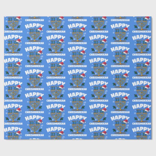 Chrismukka Weihnachtsmannmütze und Menorah Geschenkpapier (Flach)