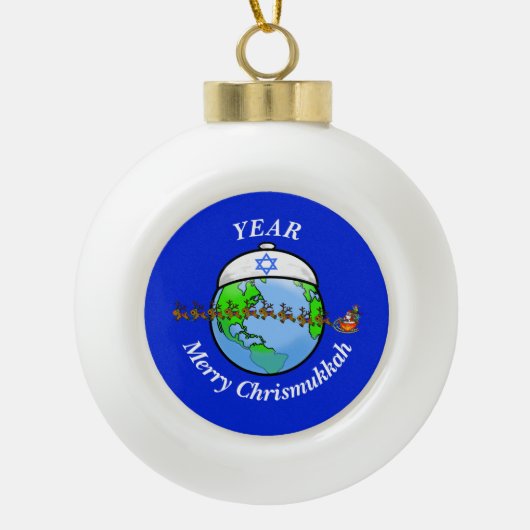Chrismukkah Earth trägt jüdische Hutschmuck Keramik Kugel-Ornament (Vorderseite)