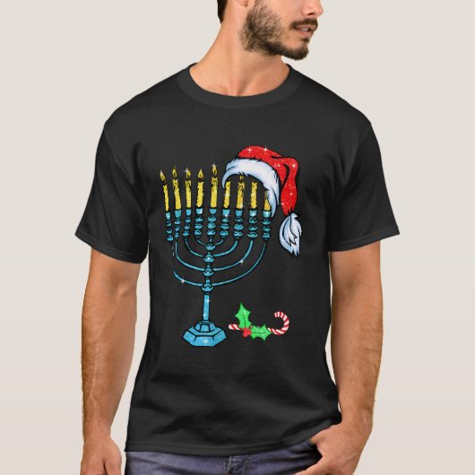 Chrismukkah Hannukah Weihnachtsmannmütze Weihnacht T-Shirt (Vorderseite)