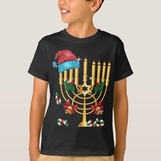 Chrismukkah Hannukah Weihnachtsmannmütze Weihnacht T-Shirt (Vorderseite)