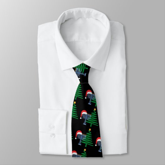 Chrismukkah Krawatte Muster Print Black Neck Tie (Gebunden)