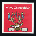 Chrismukkah Reinder mit Menorah Antlers Napkins Serviette<br><div class="desc">Das sind lustige Servietten, die Sie bei Ihren Ferien Ansammlungen benutzen können. Das Design zeigt meinen Cartoon Rentier, dessen Geweihe wie eine Menorah sind. Er verbindet jüdische und Christliche Symbole. Ich habe auch eine Chrismukkah-Tischdecke mit vielen verschiedenen jüdischen/Christlichen Schriftzeichen darauf gemacht, eine davon ist diese. Diese würden also großartig mit...</div>