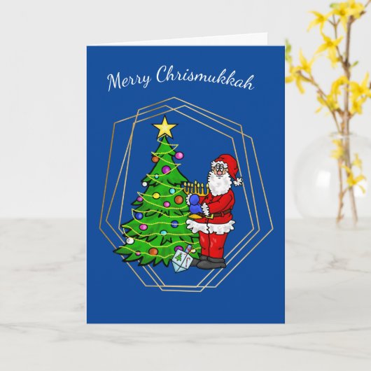 Chrismukkah Santa mit Menorah Weihnachtskarte Karte (Gelbe Blume)
