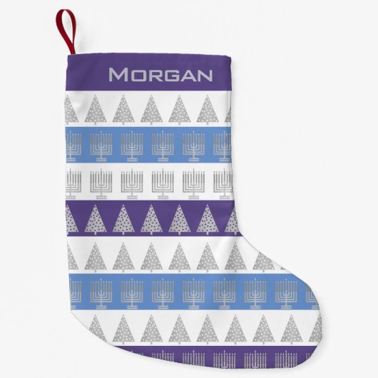 Chrismukkah Silver Menorah Treppenstück Muster Kleiner Weihnachtsstrumpf (Vorderseite)