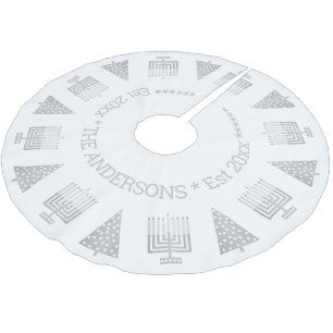 Chrismukkah Silver Menorahs und Bäume Eleganz Polyester Weihnachtsbaumdecke
