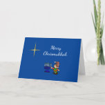 Chrismukkah Star der Bethlehem Menorah Card        Karte<br><div class="desc">Diese Weihnachtskarte spricht Bände in ihrer Einfachheit.  An der Vorderseite blickt der Weihnachtself auf den Stern von Bethlehem am Himmel und auch auf das Glühen der Menorah-Kerzen.  Der innere Gruß kann bearbeitet werden,  um die Empfänger sowie Ihren Namen zu Anzug.  Designed by Sheila Cicchi,  Brownielocks.com Alle Rechte vorbehalten.</div>