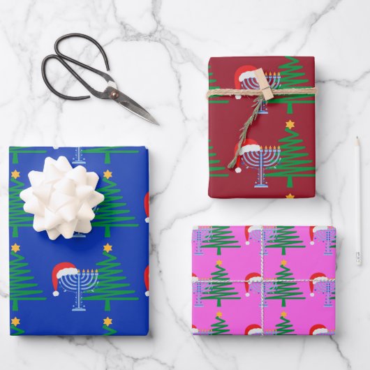 Chrismukkah Wrapping Paper Flat Sheet Set 3 Geschenkpapier Set (Vorderseite)