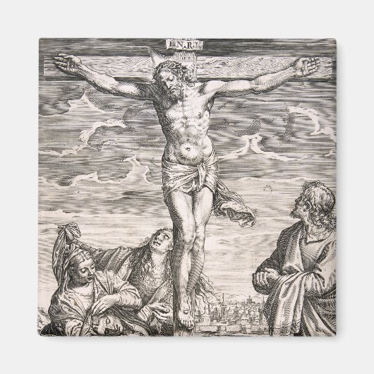 Christ am Kreuz von Agostino Carracci Magnet (Vorne)