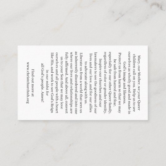 Christ Church Rainbow Madonna Card Visitenkarte (Rückseite)