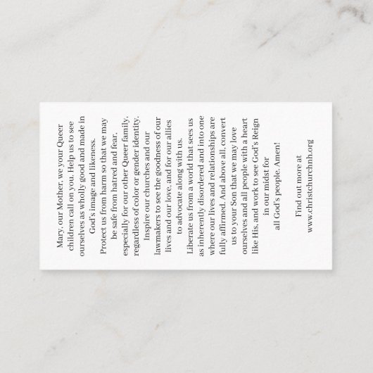 Christ Church Rainbow Madonna Card Visitenkarte (Rückseite)