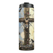 Christ Cross erreicht Tauben Blume Thermosbecher (Vorderseite)