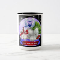 Christ das Lamm hat die Tasse des Kaffees aufgewor