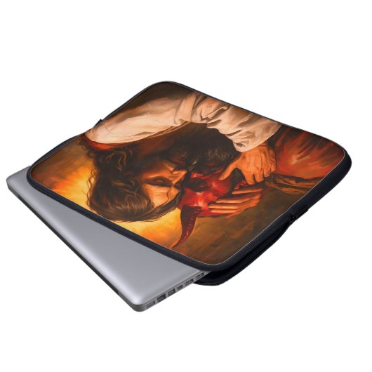 Christ Embracing Lucifer Laptopschutzhülle (Vorne Knopf)
