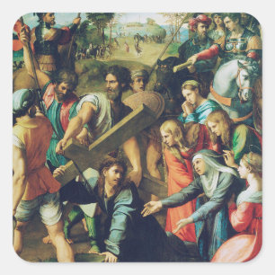 Christ Falling on the way to Calvary Quadratischer Aufkleber