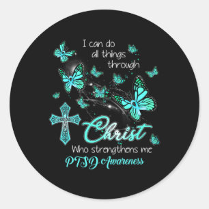 Christ God Cross stärken mich Schmetterling Aquama Runder Aufkleber