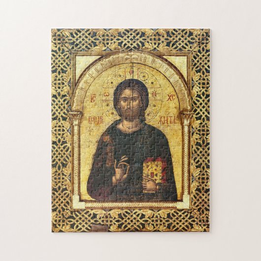 Christ hält die Evangelien Latticework Gold Frame Puzzle (Vertikal)