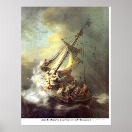 Christ im Sturm am Genezareth-See von Rembrandt Poster (Vorne)
