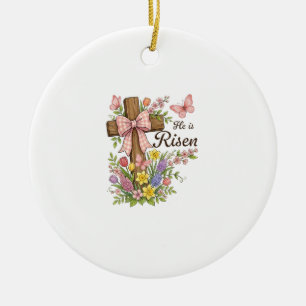Christ ist auferstanden - Florales Kreuz religiös  Keramik Ornament