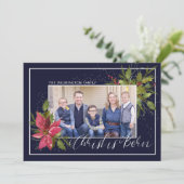 Christ ist Geboren Holly Foto Blue Weihnachten (Stehend Vorderseite)