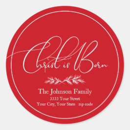 Christ ist Geboren Red Christmas Return Address La Runder Aufkleber