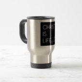 Christ ist Life Heartbeat Line und Cross Reisebecher (Vorderseite Links)