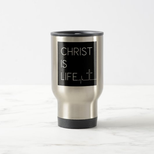 Christ ist Life Heartbeat Line und Cross Reisebecher (Mittel)