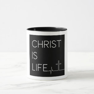 Christ ist Life Heartbeat Line und Cross Tasse