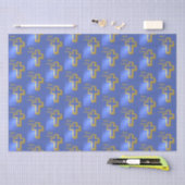 Christ ist Risen Holiday Pattern Golden Cross Blue Seidenpapier (Handwerk)