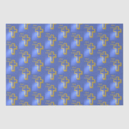 Christ ist Risen Holiday Pattern Golden Cross Blue Seidenpapier
