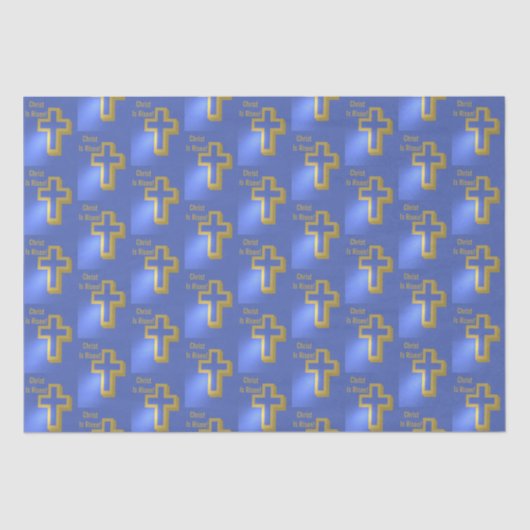 Christ ist Risen Holiday Pattern Golden Cross Blue Seidenpapier (Vorderseite)