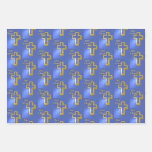 Christ ist Risen Pattern Gold Cross Blue Urlaub Geschenkpapier Set (Vorderseite 3)