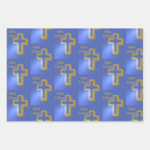 Christ ist Risen Pattern Gold Cross Blue Urlaub Geschenkpapier Set (Vorderseite 2)