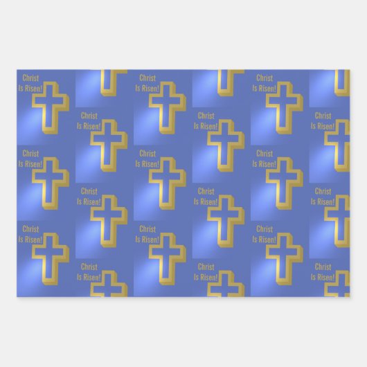Christ ist Risen Pattern Gold Cross Blue Urlaub Geschenkpapier Set (Vorderseite 2)