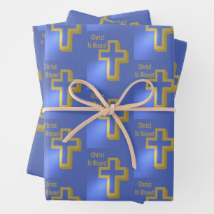 Christ ist Risen Pattern Gold Cross Blue Urlaub Geschenkpapier Set